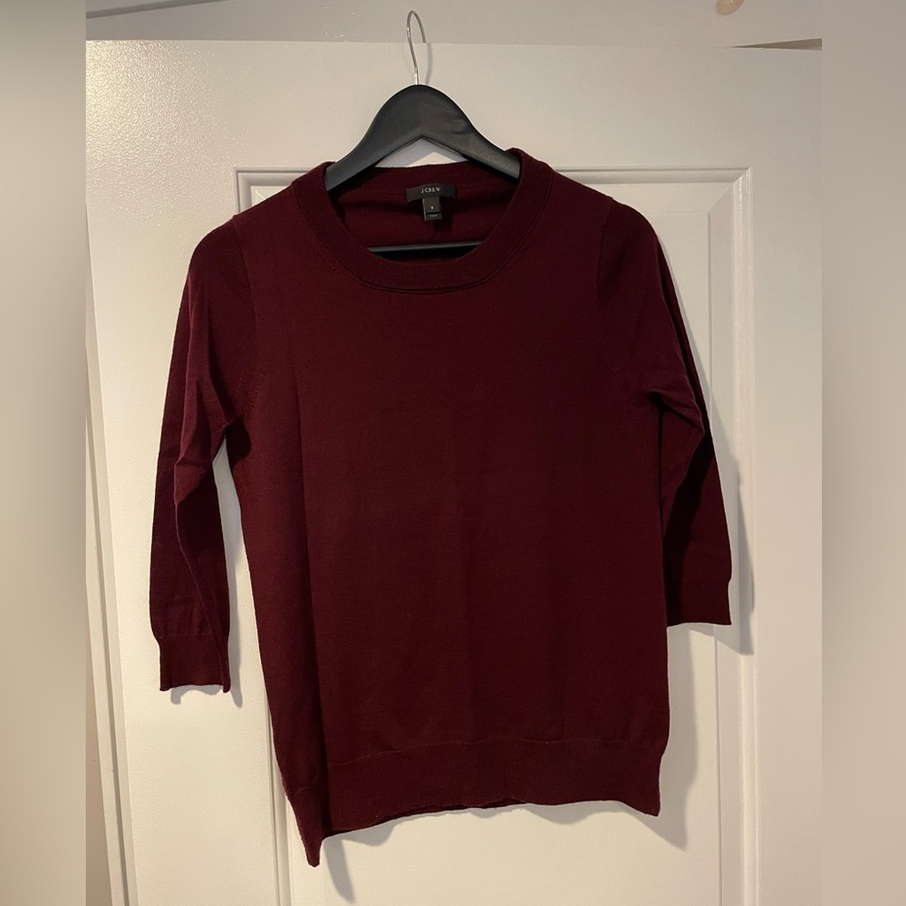 J. Crew Marino wool lightweight sweater in gorgeous maroon color.